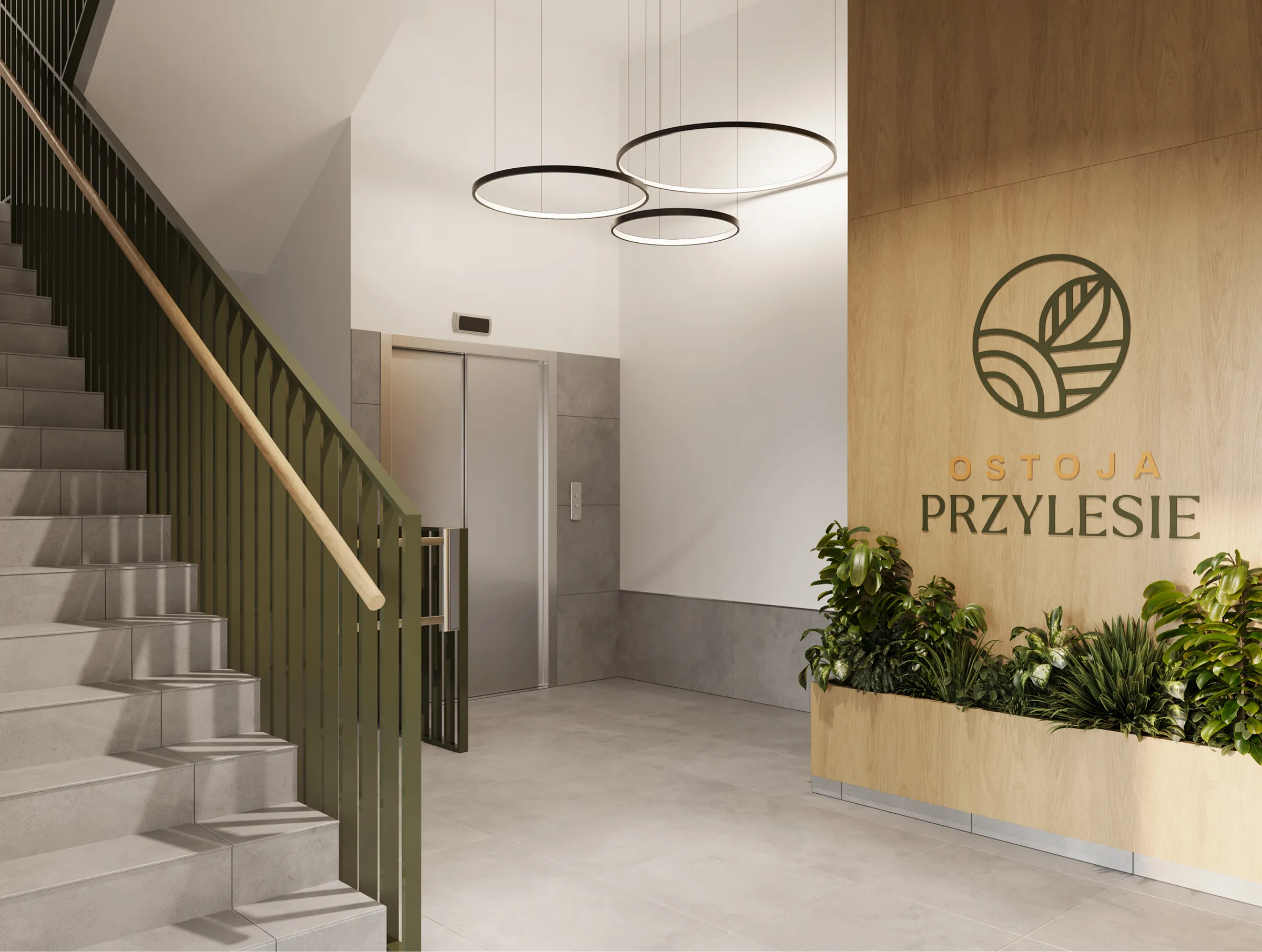 Klatka schodowa w projekcie Ostoja Przylesie, projekt wnętrza dla dewelopera - NAM STUDIO