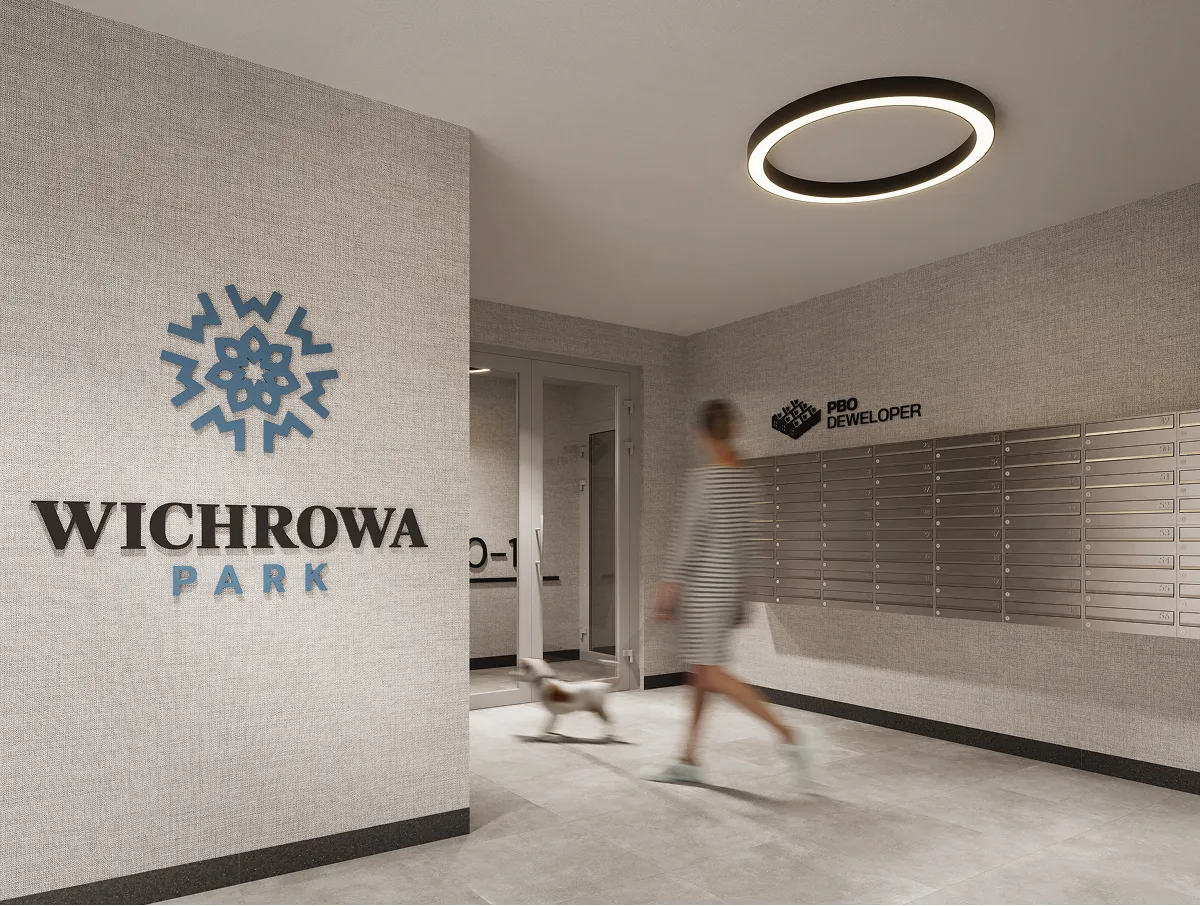 Część wspólna w projekcie Wichrowa Park, projekt wnętrza dla dewelopera - NAM STUDIO