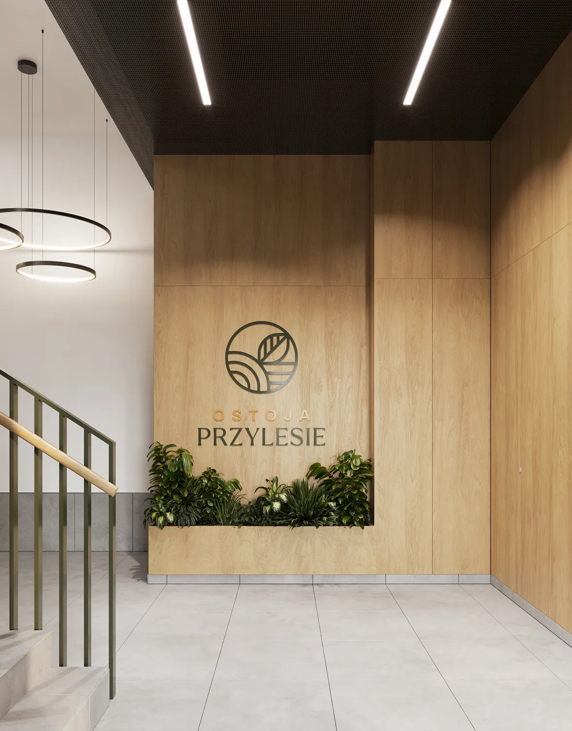 Klatka schodowa w projekcie Ostoja Przylesie, projekt wnętrza dla dewelopera - NAM STUDIO