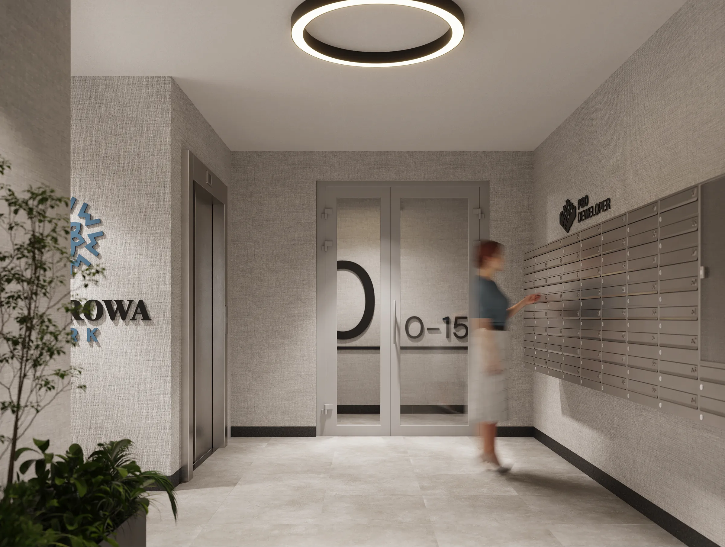 Część wspólna w projekcie Wichrowa Park, projekt wnętrza dla dewelopera - NAM STUDIO