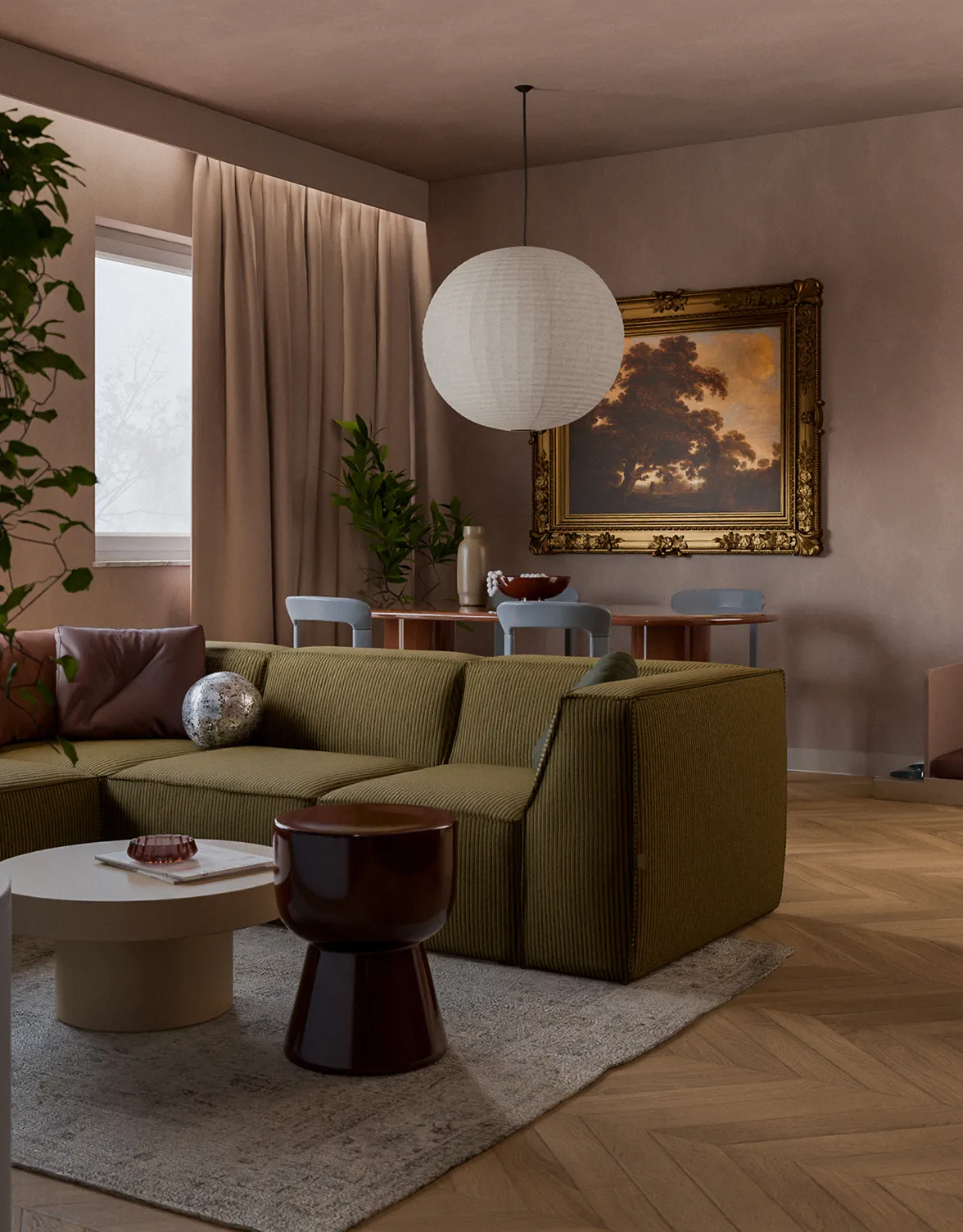Salon w projekcie Ostoja Przylesie, projekt wnętrza prywatnego NAM STUDIO