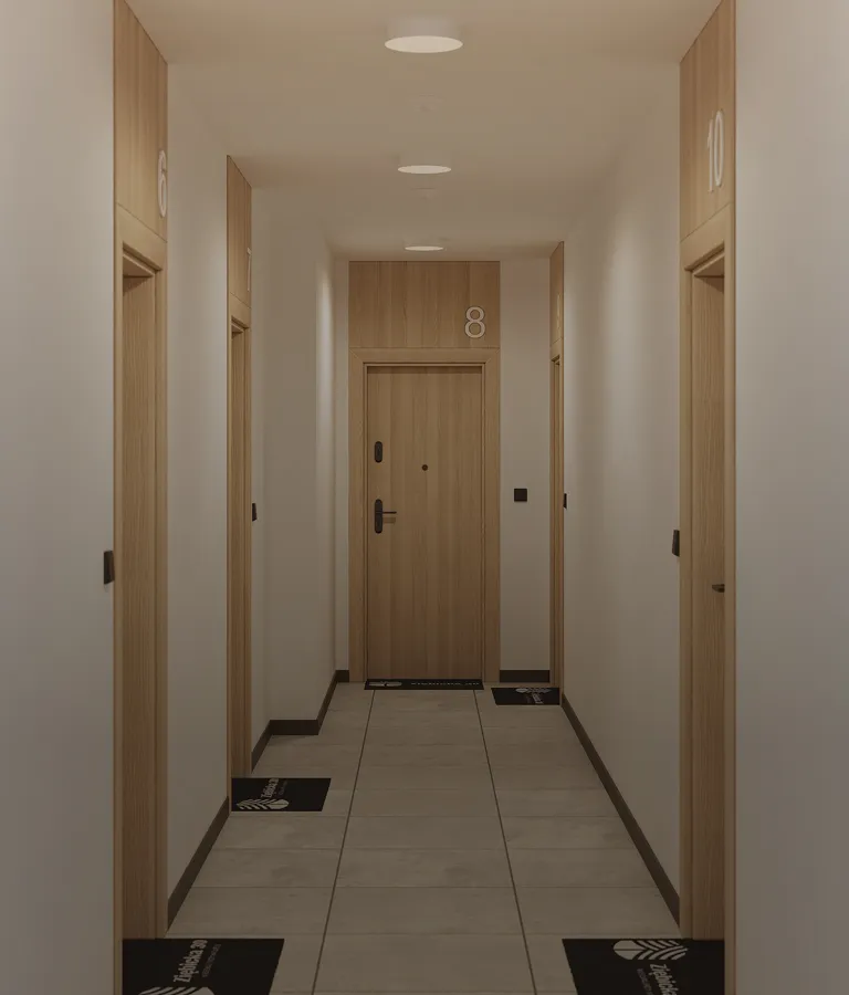 Korytarz w projekcie Osiedle Ziębicka - projekt wnętrza deweloperskiego, NAM STUDIO