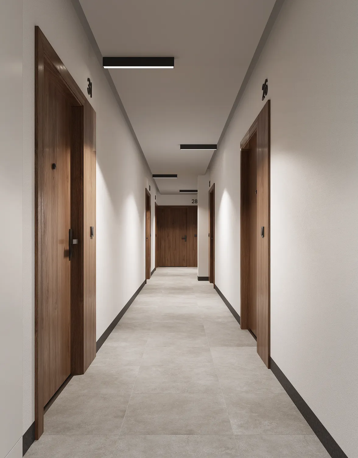 Korytarze w projekcie Wichrowa Park, projekt wnętrza dla dewelopera - NAM STUDIO