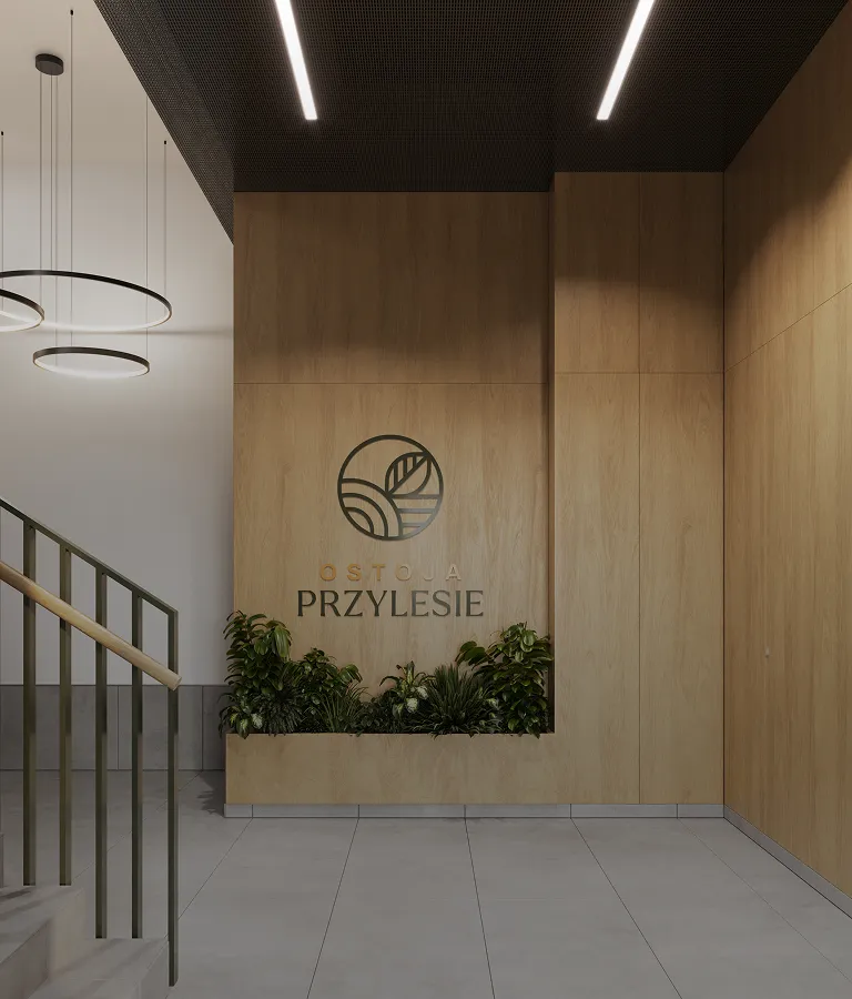 Klatka schodowa w projekcie Ostoja Przylesie - projekt wnętrza deweloperskiego, NAM STUDIO