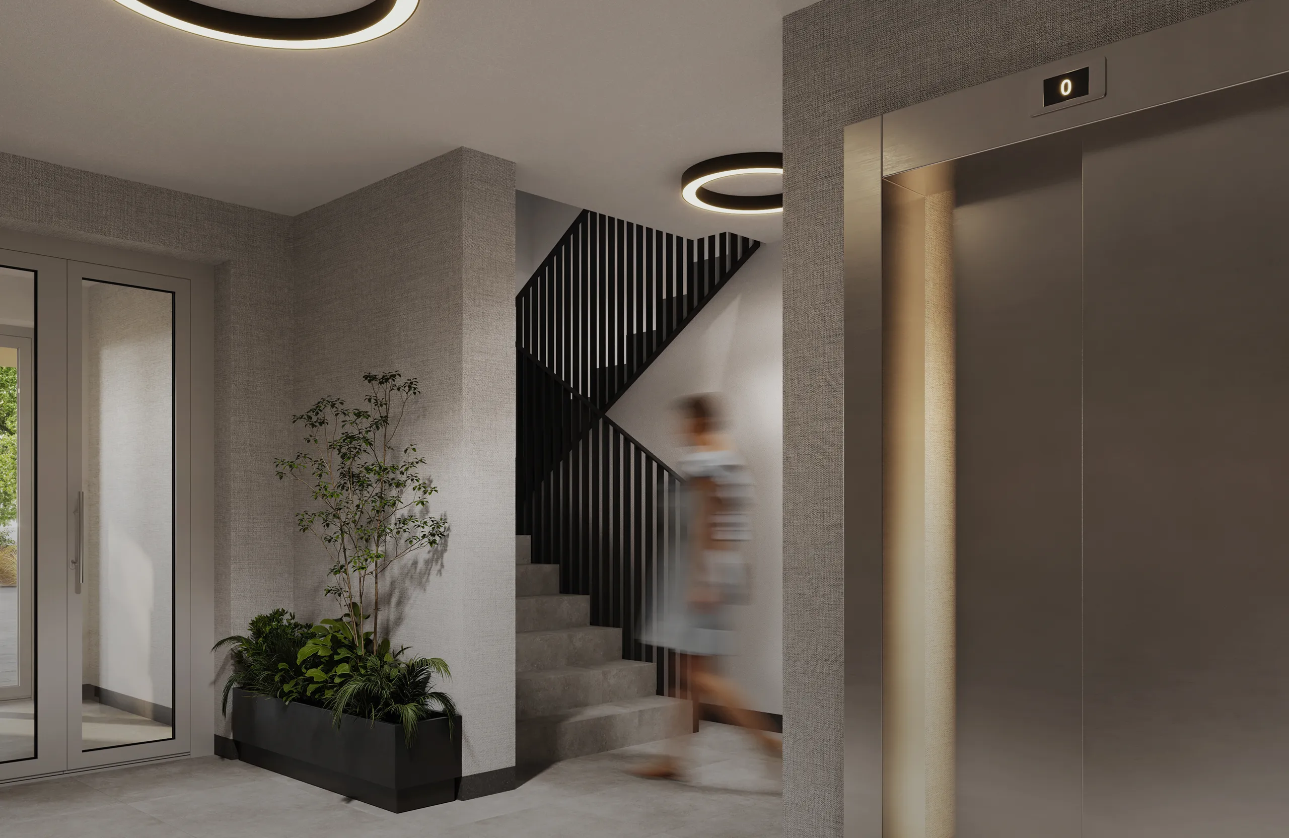 Klatka schodowa w projekcie Wichrowa Park, projekt wnętrza dla dewelopera - NAM STUDIO