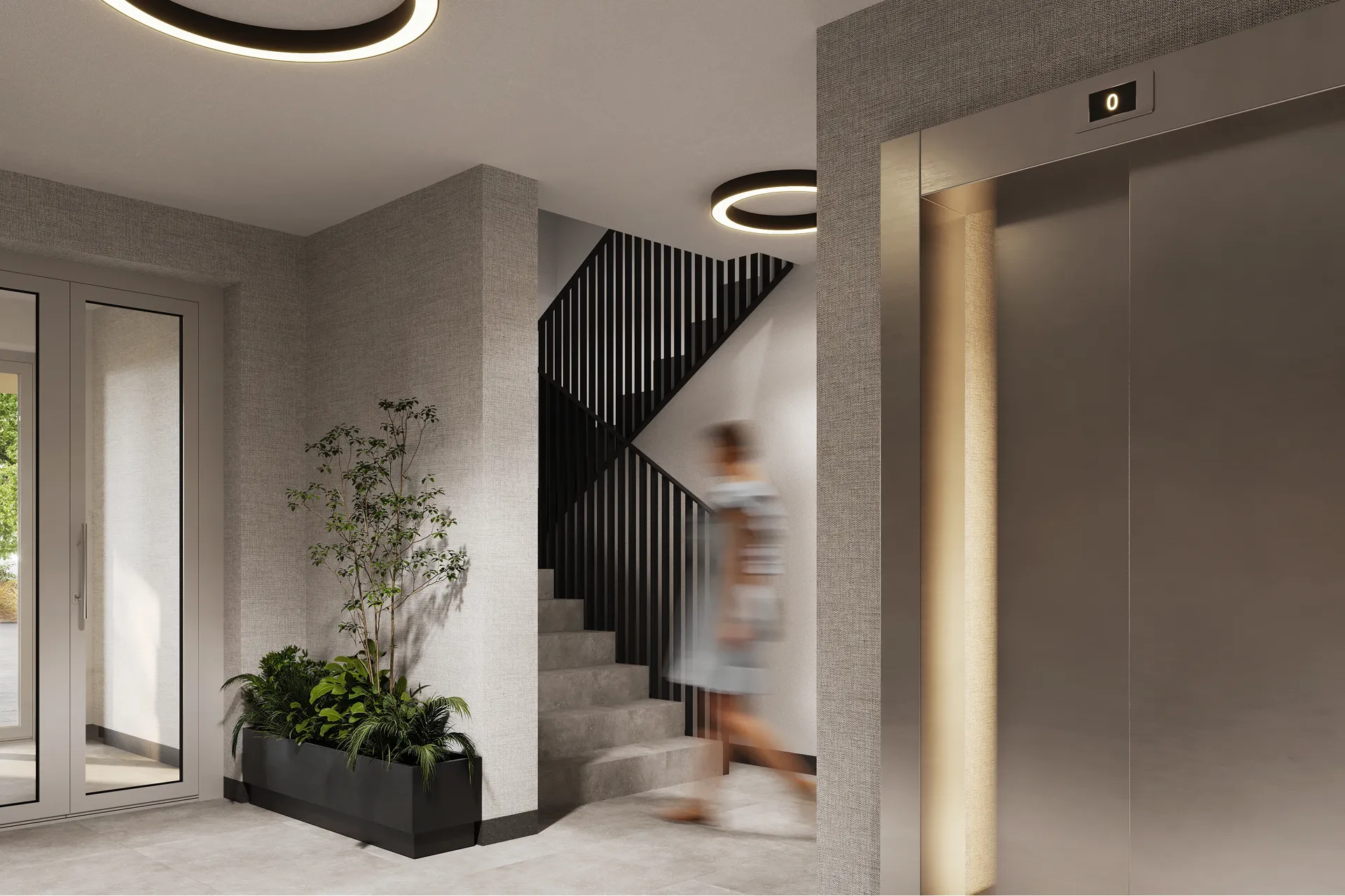 Klatka schodowa w projekcie Wichrowa Park, projekt wnętrza dla dewelopera - NAM STUDIO