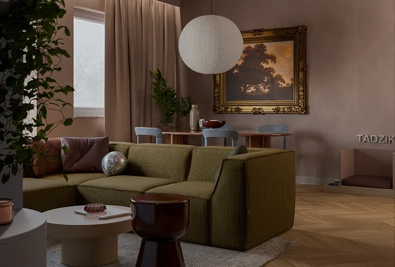 Salon w projekcie Ostoja Przylesie - projekt wnętrza prywatnego, NAM STUDIO